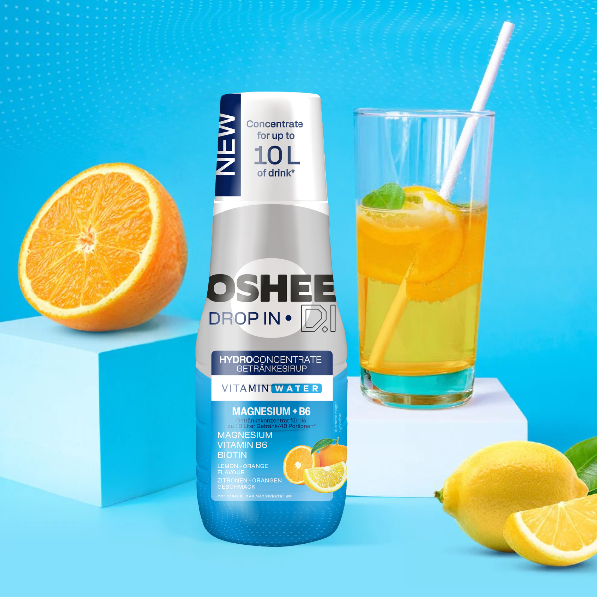 3 x Getränkesirup OSHEE DROP IN Zitrone-Orange – Vitamine und Magnesium – 500 ml