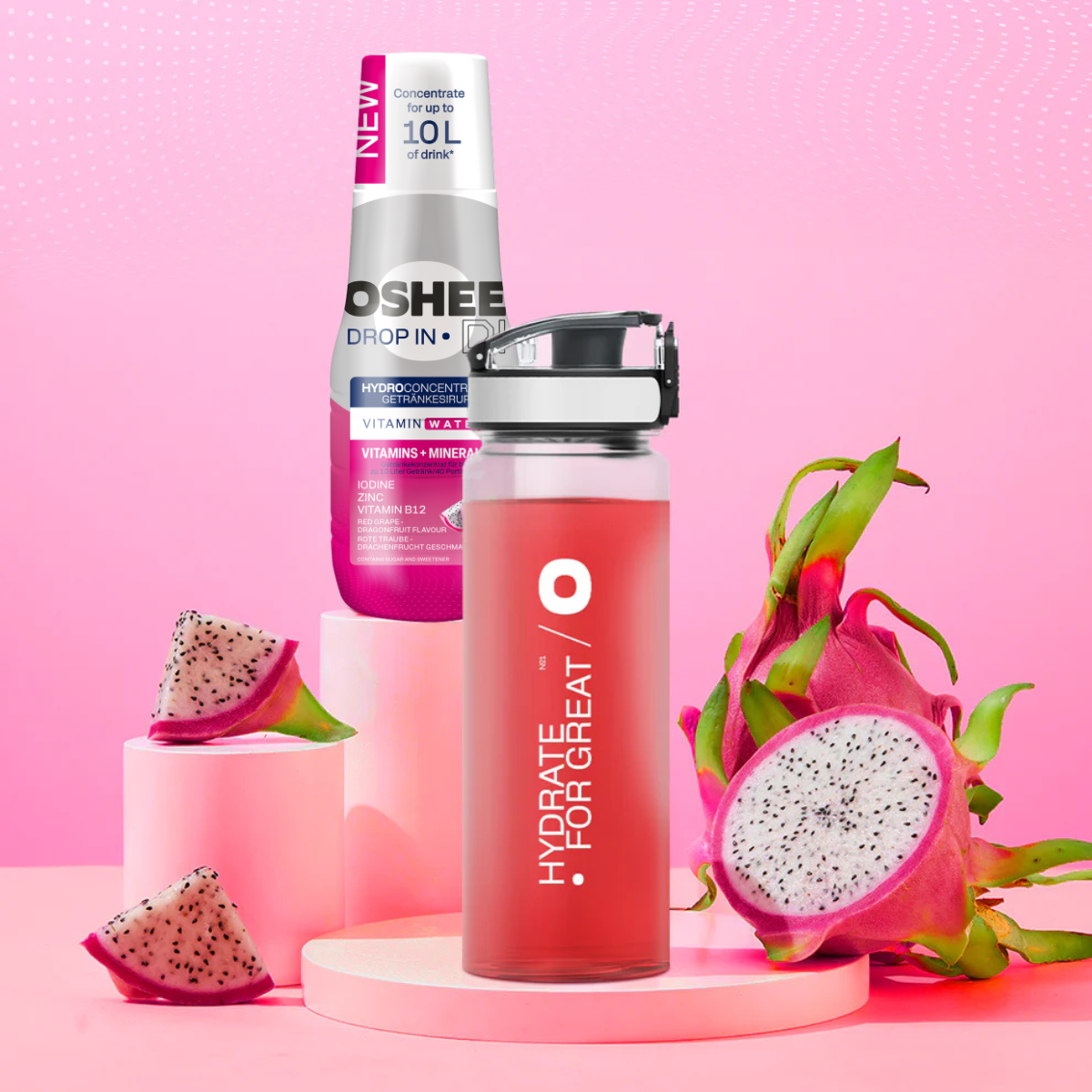 6 x Getränkesirup OSHEE DROP IN Rote Traube-Drachenfrucht – Vitamine und Mineralstoffe – 500 ml