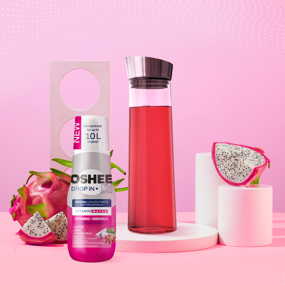 OSHEE DROP IN Beverage Syrup Red Grape Dragon Fruit – Vitamins and Minerals – 500 ml