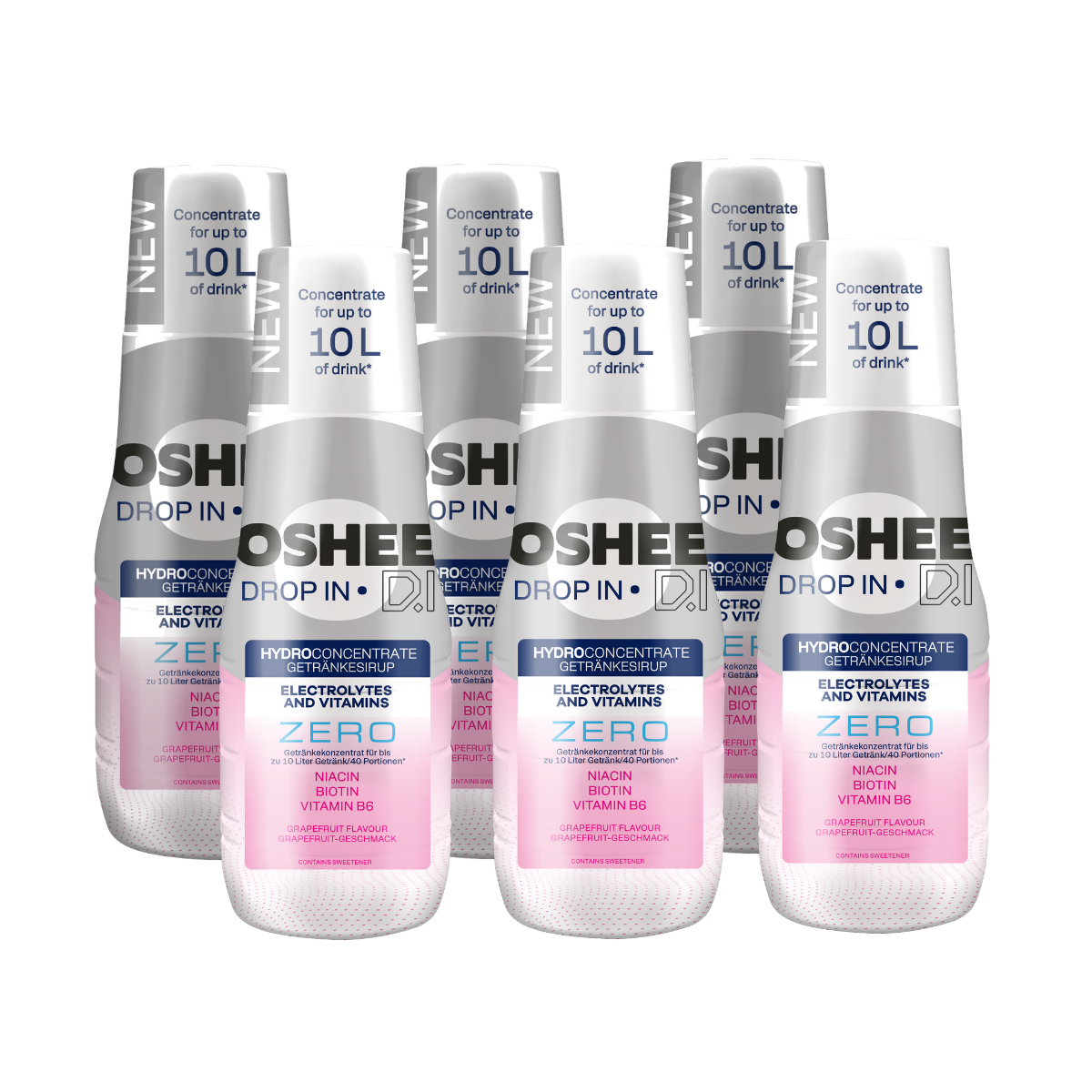 6 x Getränkesirup OSHEE DROP IN ZERO – Grapefruit – Elektrolyte und Vitamine – 500 ml