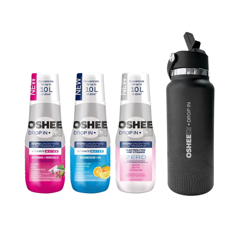 3 x Getränkesirup-Mix in verschiedenen Geschmacksrichtungen + flasche HYDRAGO schwarz 946 ml