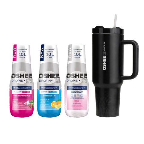 3 x Getränkesirup-Mix in verschiedenen Geschmacksrichtungen + schwarze Flasche 1200 ml