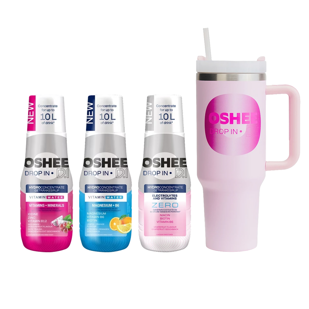 3 x Getränkesirup-Mix in verschiedenen Geschmacksrichtungen + rosa Flasche 1200 ml