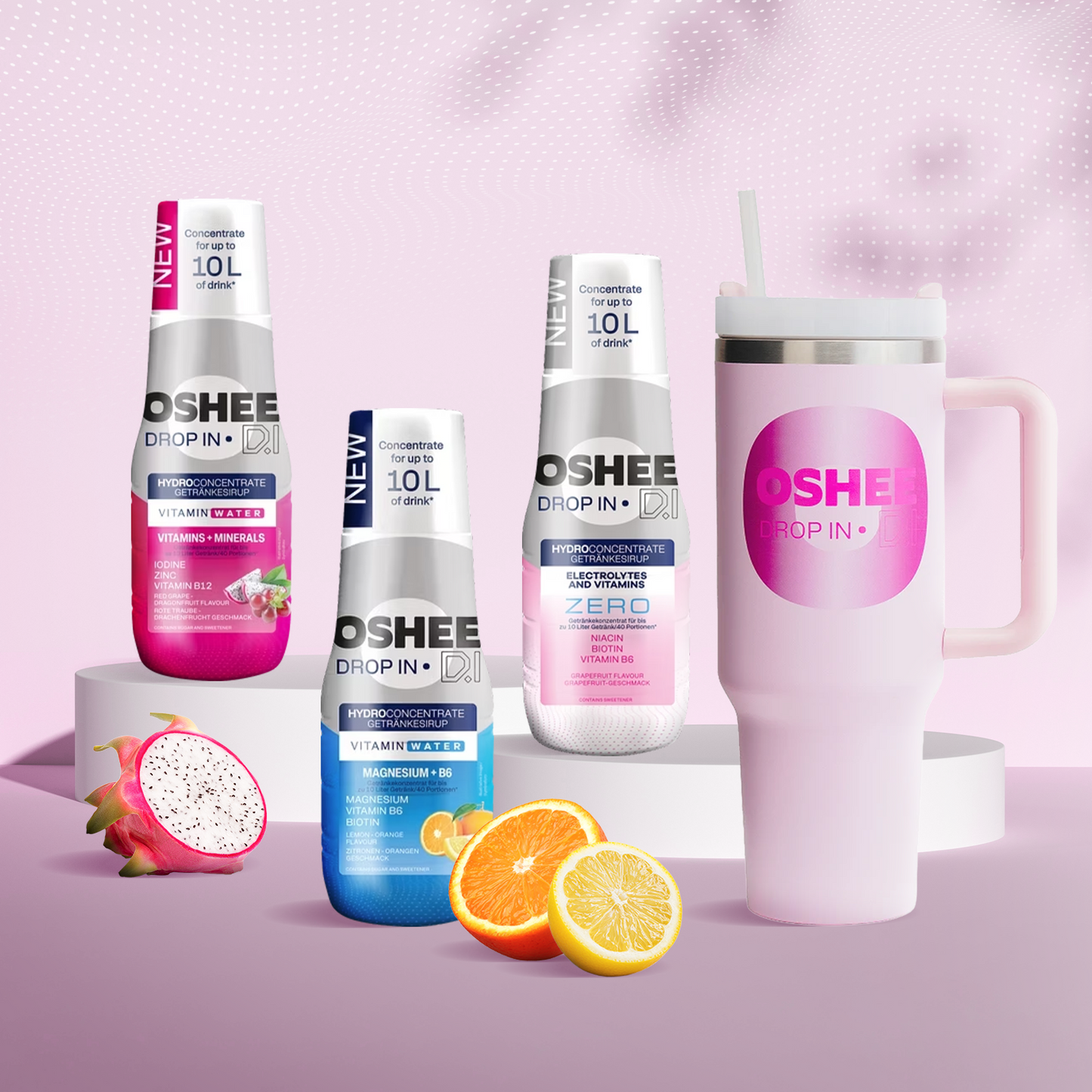 3 x Getränkesirup-Mix in verschiedenen Geschmacksrichtungen + rosa Flasche 1200 ml