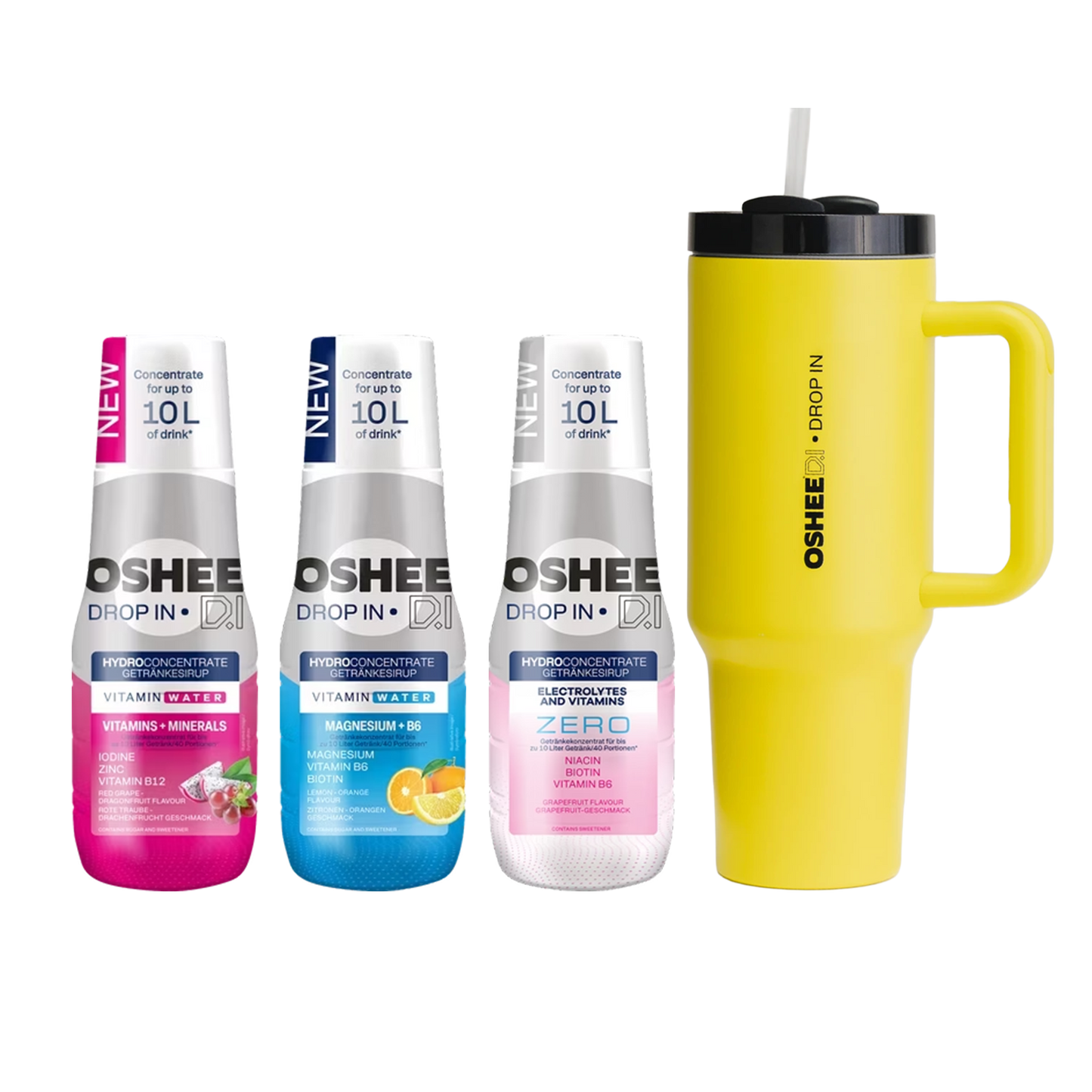 3 x Getränkesirup-Mix in verschiedenen Geschmacksrichtungen +  gelb Flasche 1200 ml