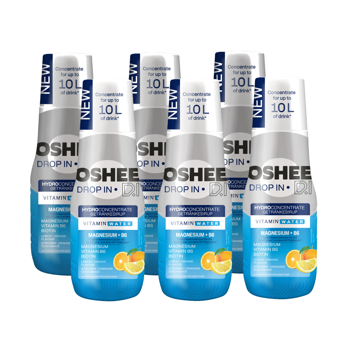 6 x OSHEE DROP IN Lemon-Orange Drink Syrup – Vitamins and Magnesium – 500 ml