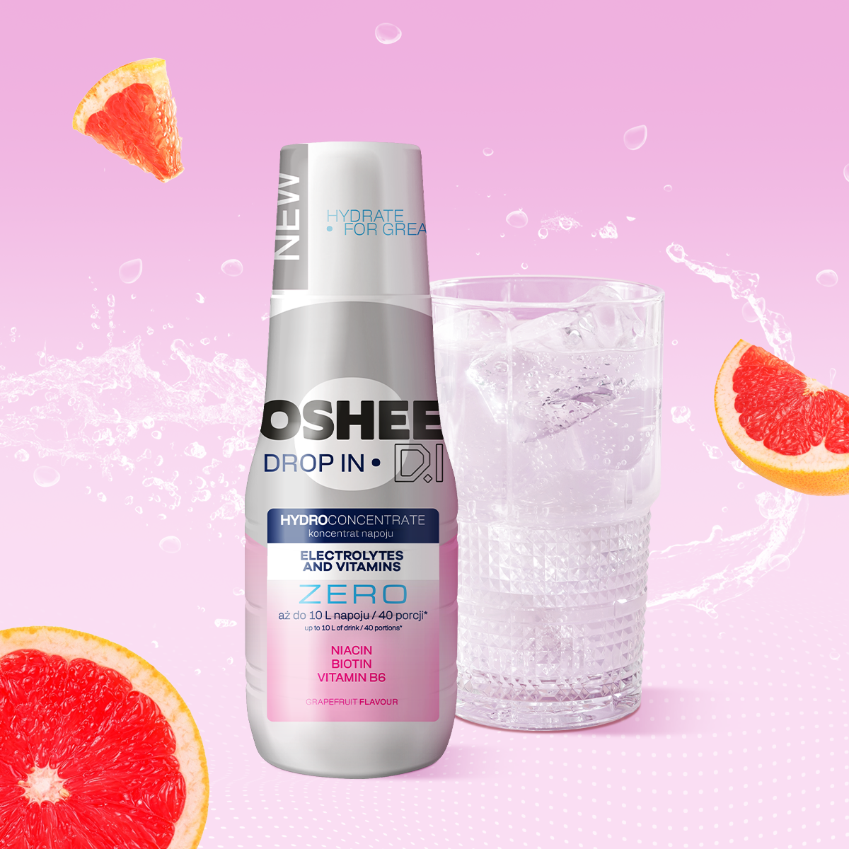 3 x Getränkesirup OSHEE DROP IN ZERO – Grapefruit – Elektrolyte und Vitamine – 500 ml