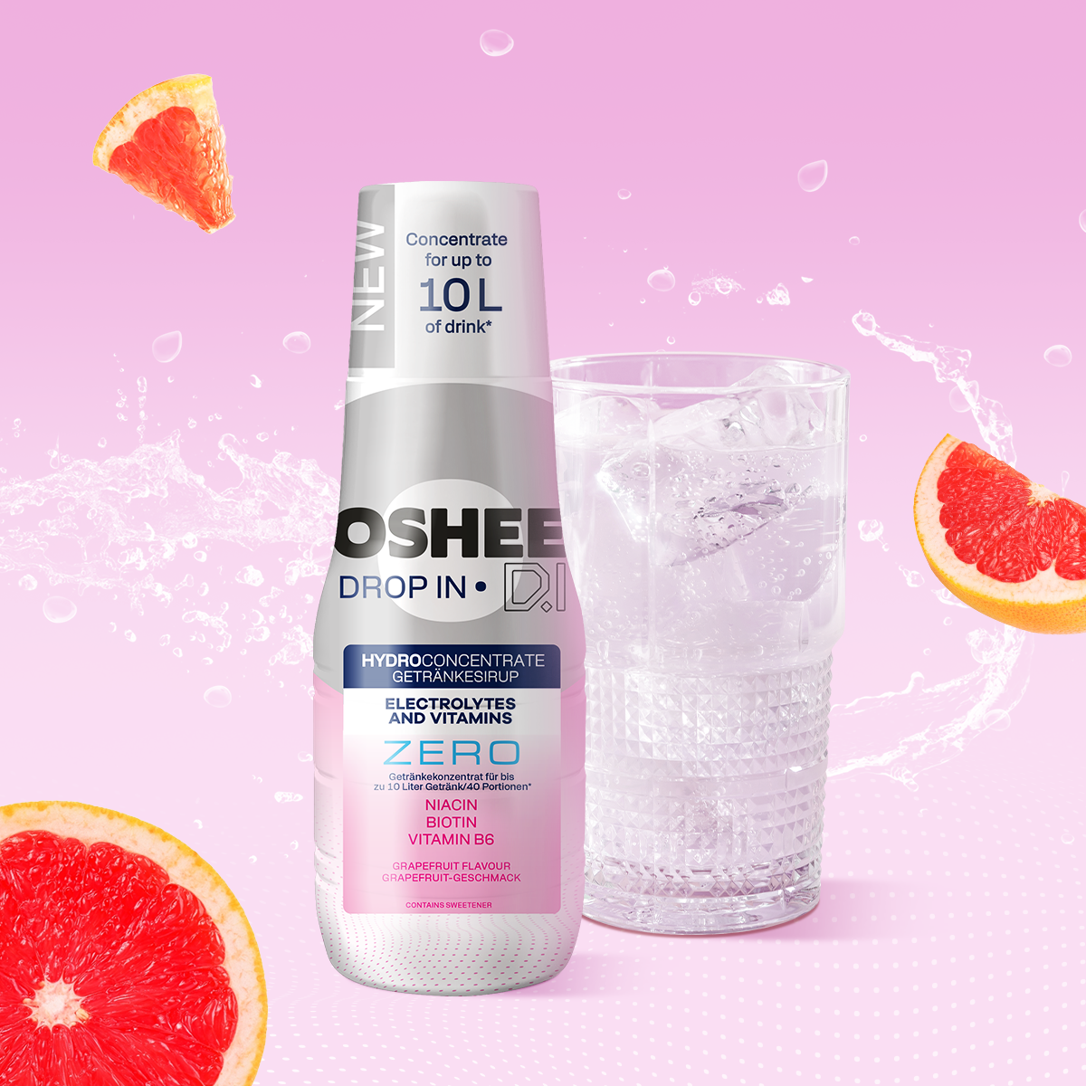 Getränkesirup OSHEE DROP IN ZERO – Grapefruit – Elektrolyte und Vitamine – 500 ml